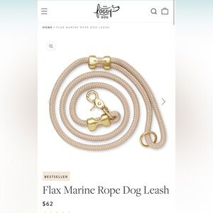 The Foggy Dog Flax Rope Leash - Cream with Gold Accents